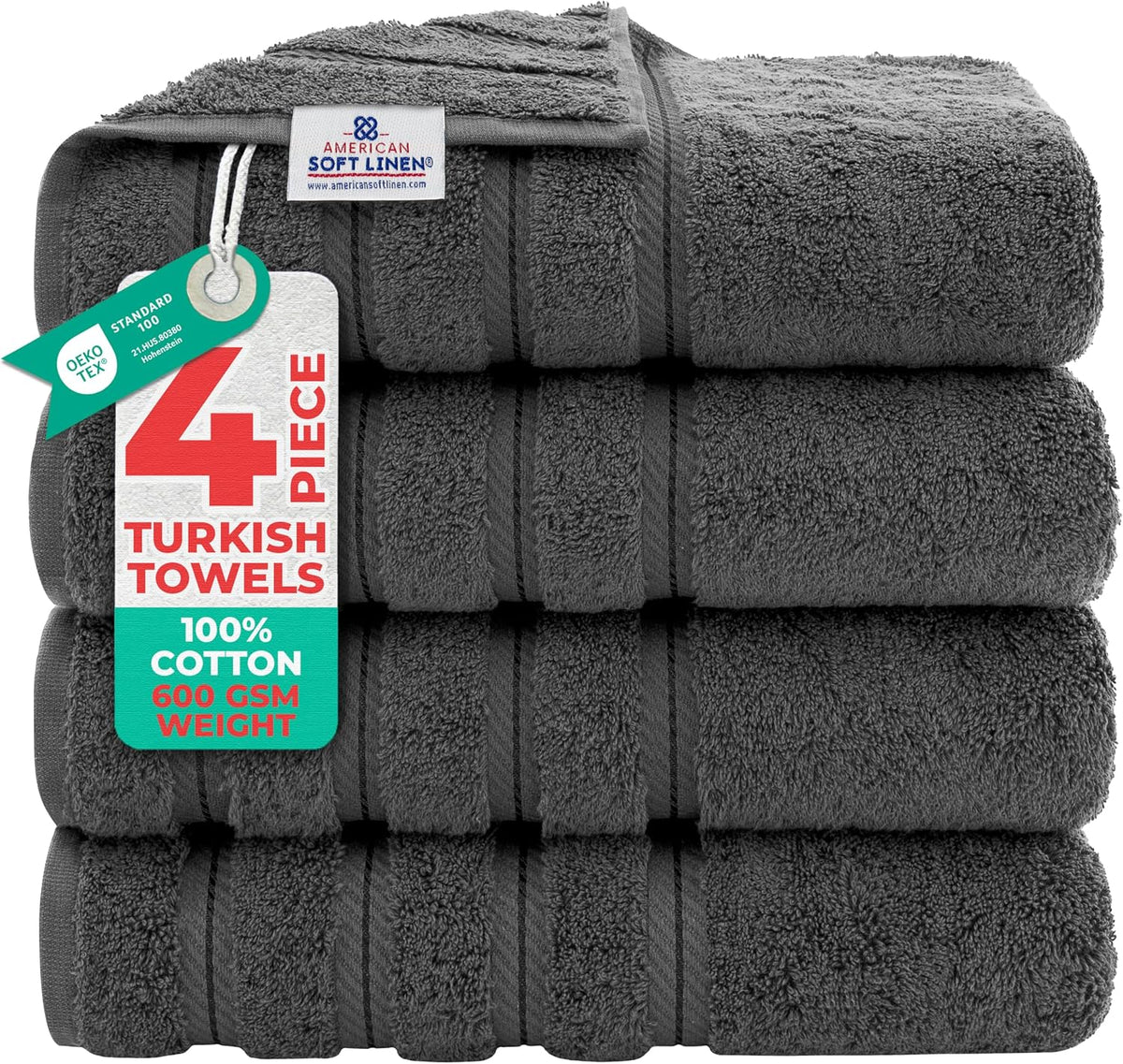 American Soft Linen 100% Cotton Luxury Turkish Towels, 4 PC Bath Towel Set