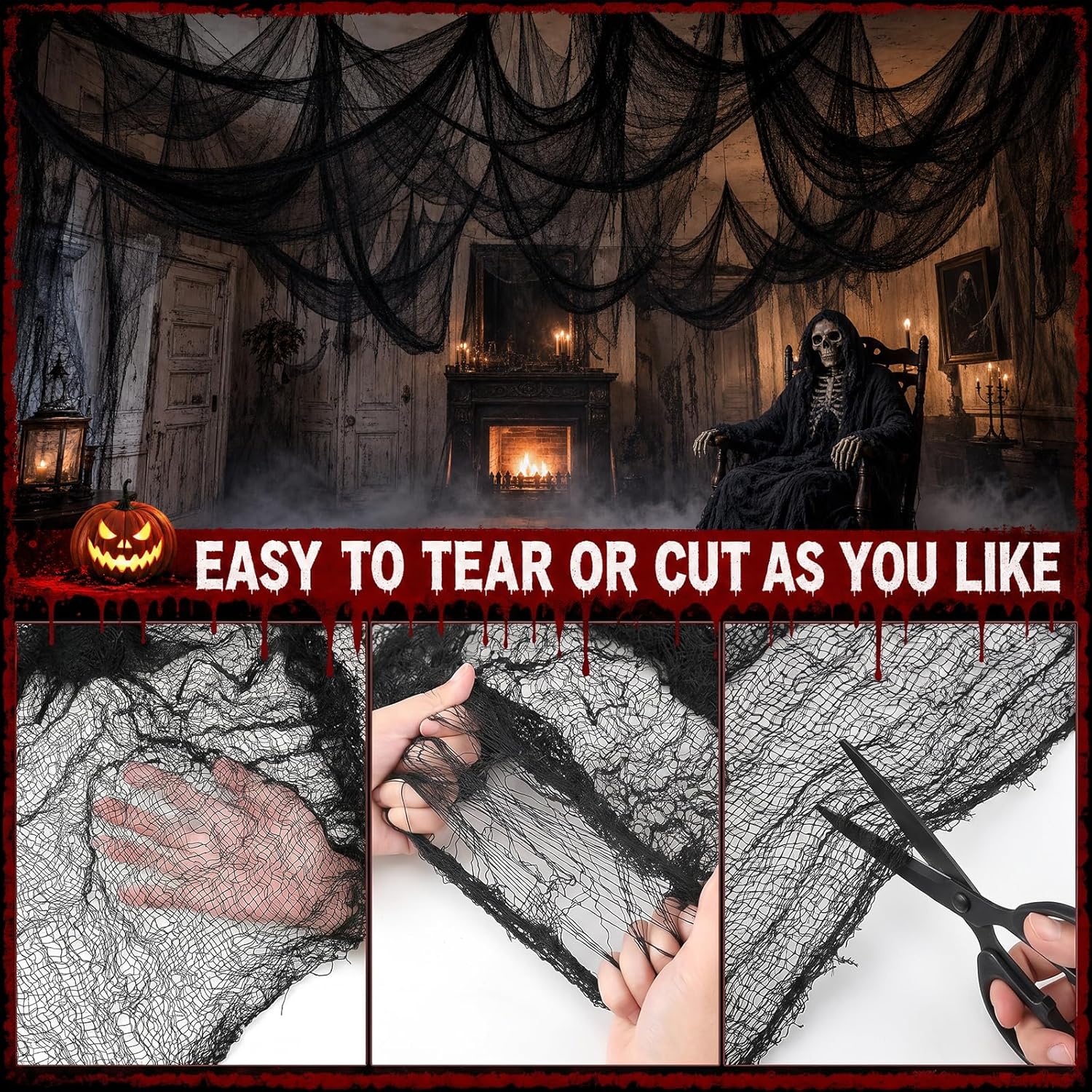 5Pcs Halloween Creepy Cloth Black 30×72inch - Halloween Decorations Clearance - Creepy Spooky Halloween Decorations Outdoor Indoor