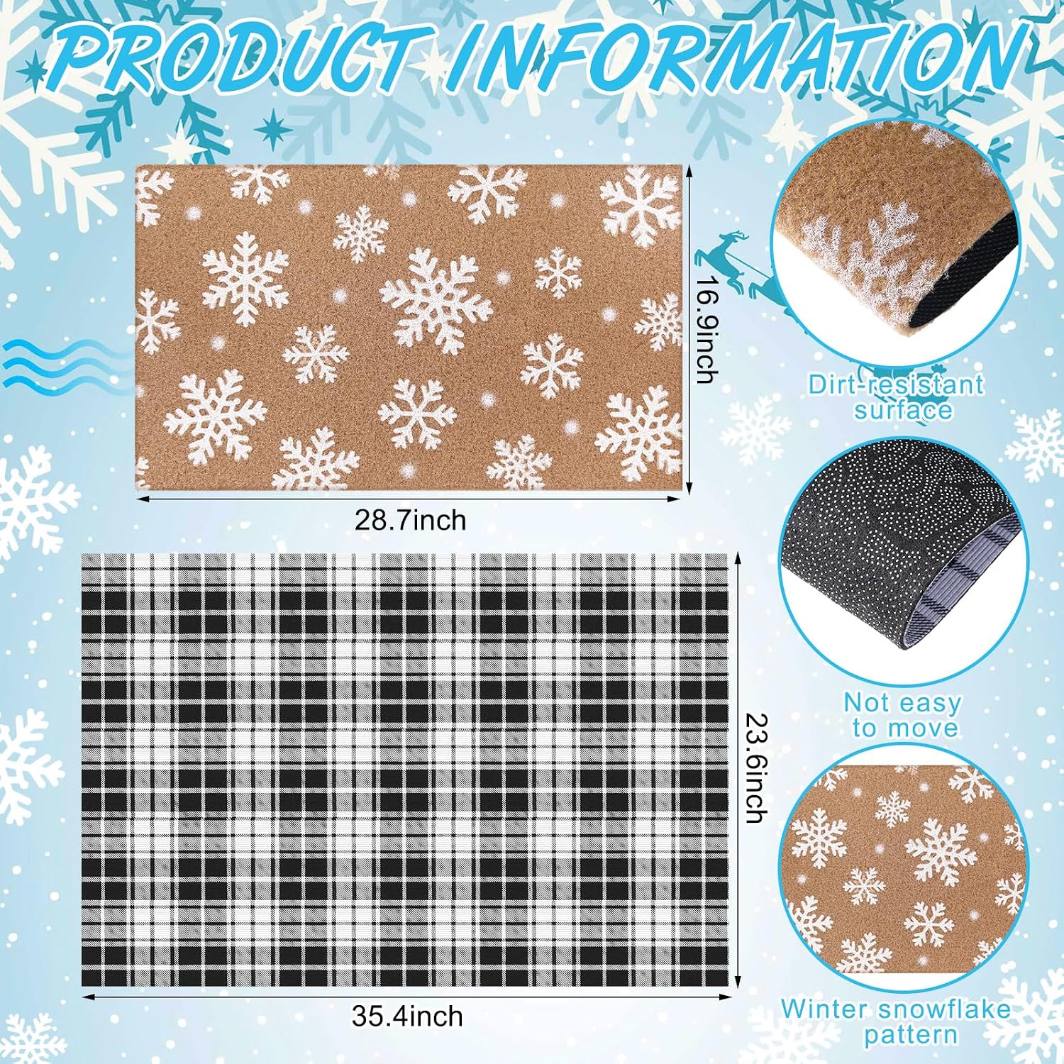 Drydiet Snowflake Plaid Outdoor Front Door Mat Non Slip Porch Entryway
