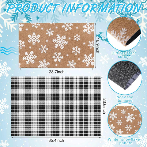 Drydiet Snowflake Plaid Outdoor Front Door Mat Non Slip Porch Entryway