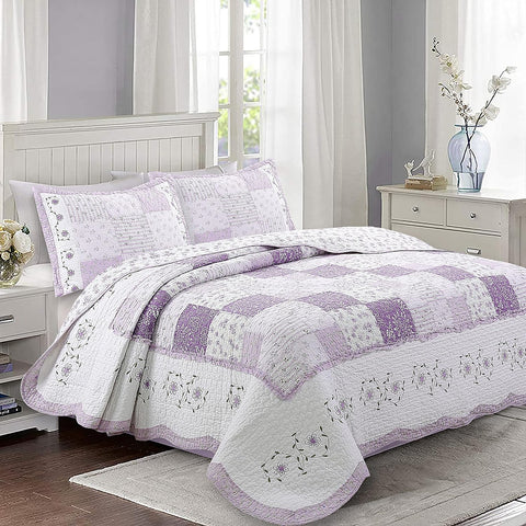 Cozy Line Home Fashions 100% Cotton Hand Piecing Real Patchwork Love of Lilac Bedding Quilt Set, Purple Orchid Lavender Chic Lace Floral Reversible Coverlet, Bedspread (Lilac, Twin - 2 Piece)