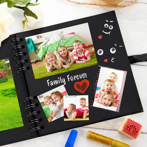 Scrapbook Album, 36 Pages, 7 x 7 Inch, Black Photo Album, Scrap Book