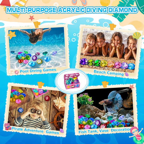 Diving Gems Pool Toys with Purple Treasure Chest Toy for Girls Age 3-10