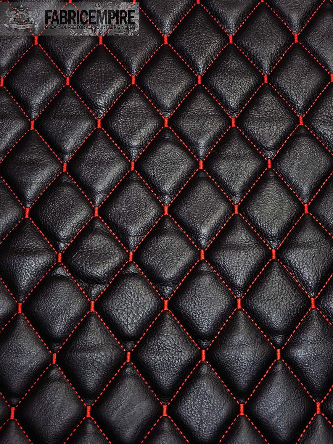 Vinyl Quilted Foam Fabric with 3/8" Foam Backing Upholstery / 52" Wide/Sold by The Yard/FABRIC EMPIRE (Black with Hq Red Thread, Diamond 2" x 3")
