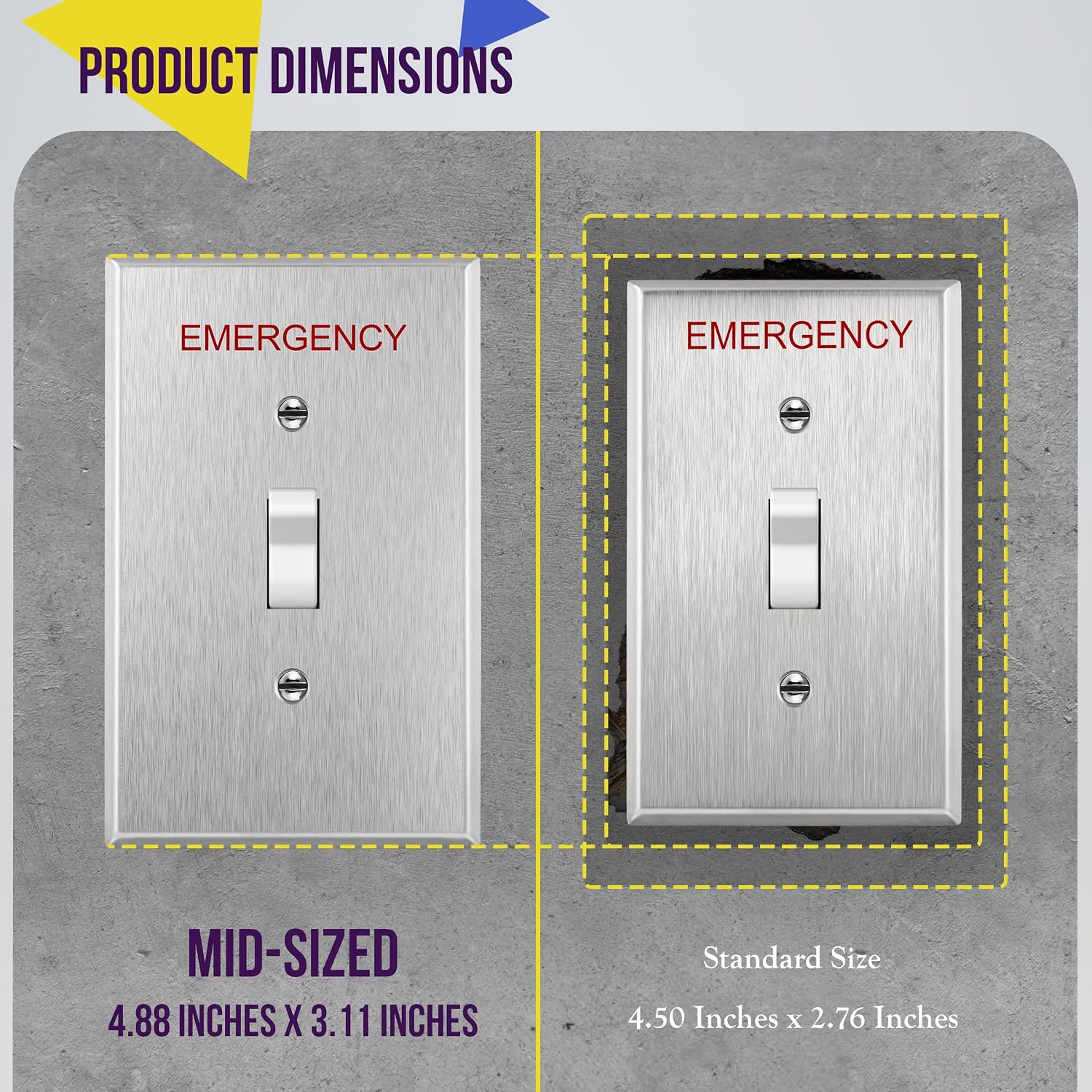 ENERLITES Toggle Switch Metal Cover Plate with Emergency Label, Midsize