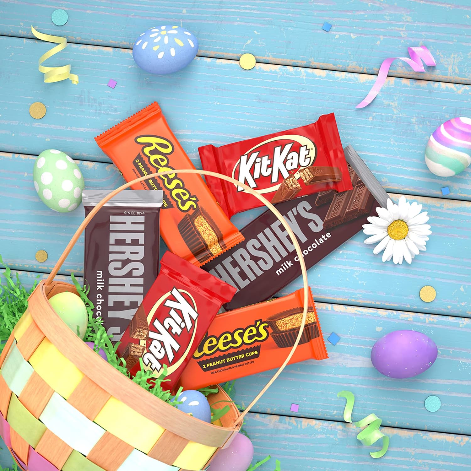 HERSHEY'S, KIT KAT and REESE'S Assorted Milk Chocolate, Full Size Bars Variety Box, 27.3 oz - 18 Count (Pack of 2)