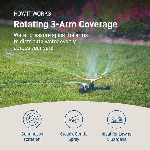 Orbit 58257N Lawn and Garden 3-Arm Metal Sprinkler with Wheel Base