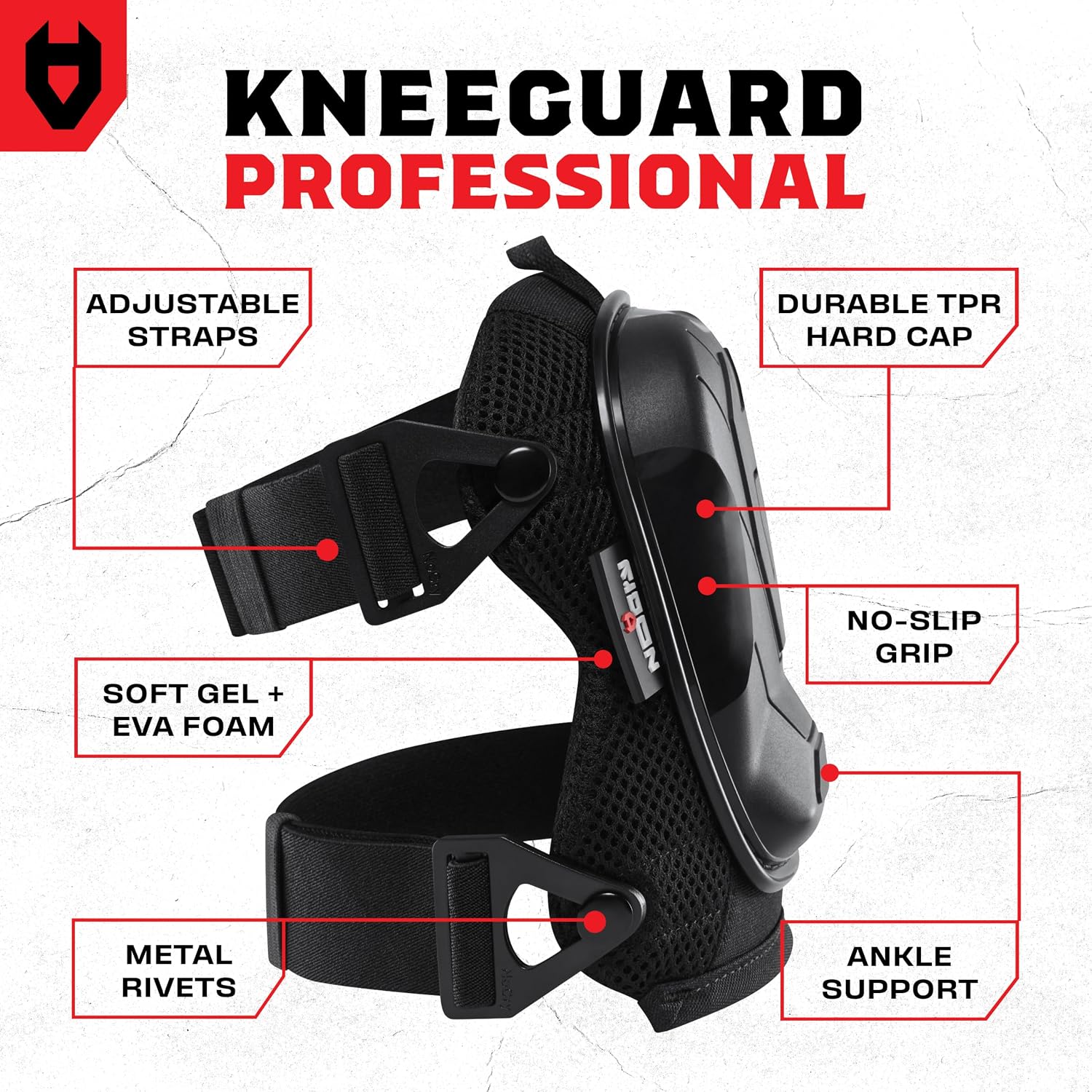 NoCry Professional Construction Knee Pads for Men and Women with Non-Slip Heavy Duty Cap and Ankle Support — Thick Foam and Gel Cushioning — Reinforced, Adjustable Straps and Military Grade Rivets