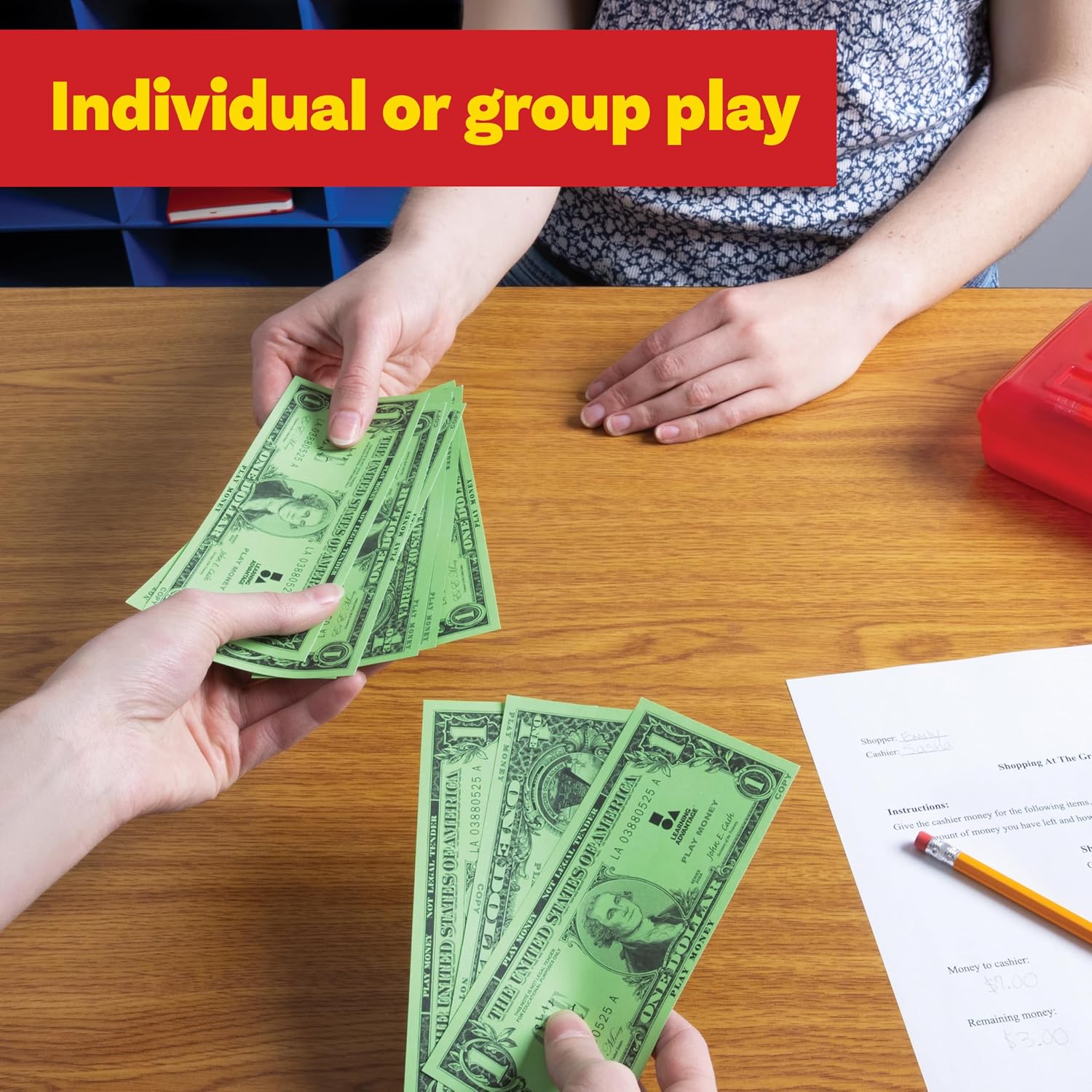 LEARNING ADVANTAGE One Dollar Play Bills, Set of 100, Sized Like Real Cash