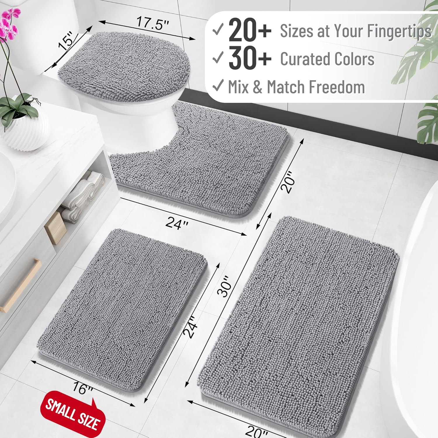 OLANLY Small Bathroom Rugs 30x18, Extra Soft Absorbent Chenille Bath Rugs