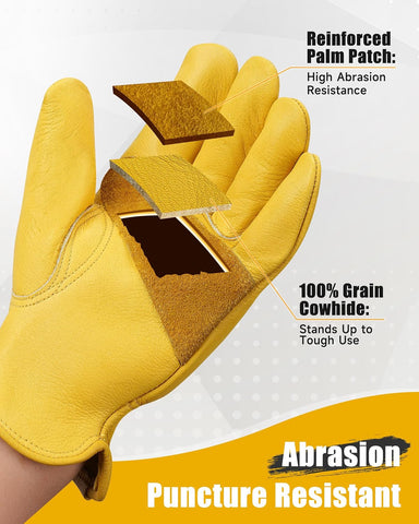 DULFINE Cowhide Leather Gardening Work Gloves for Men 1/3/12 Pairs