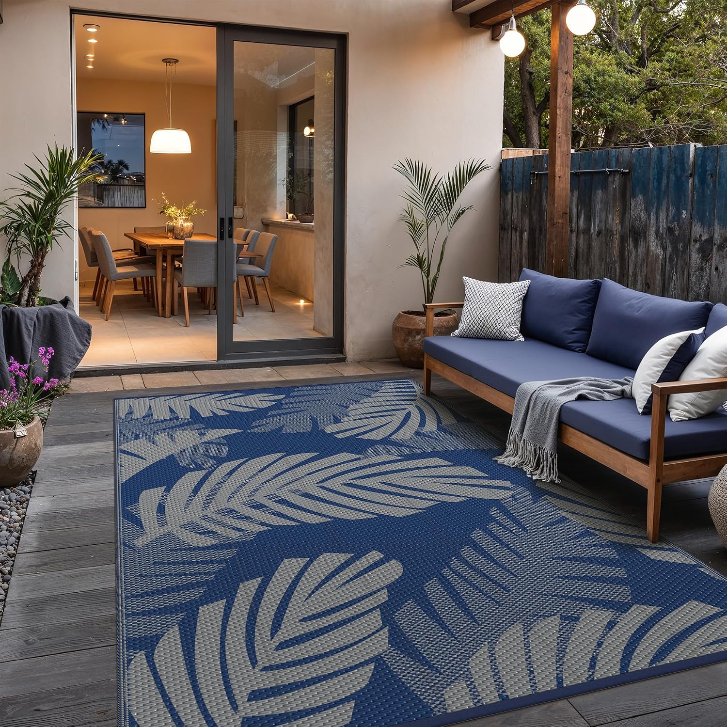 GENIMO Outdoor Rug, Waterproof Plastic Rugs for Patio, 6'x9' Blue Grey