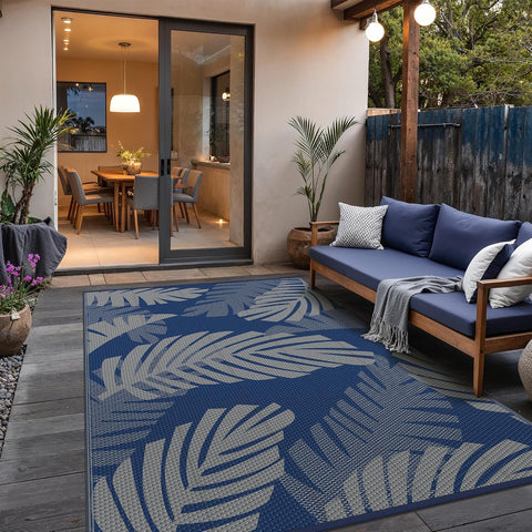 GENIMO Outdoor Rug, Waterproof Plastic Rugs for Patio, 6'x9' Blue Grey