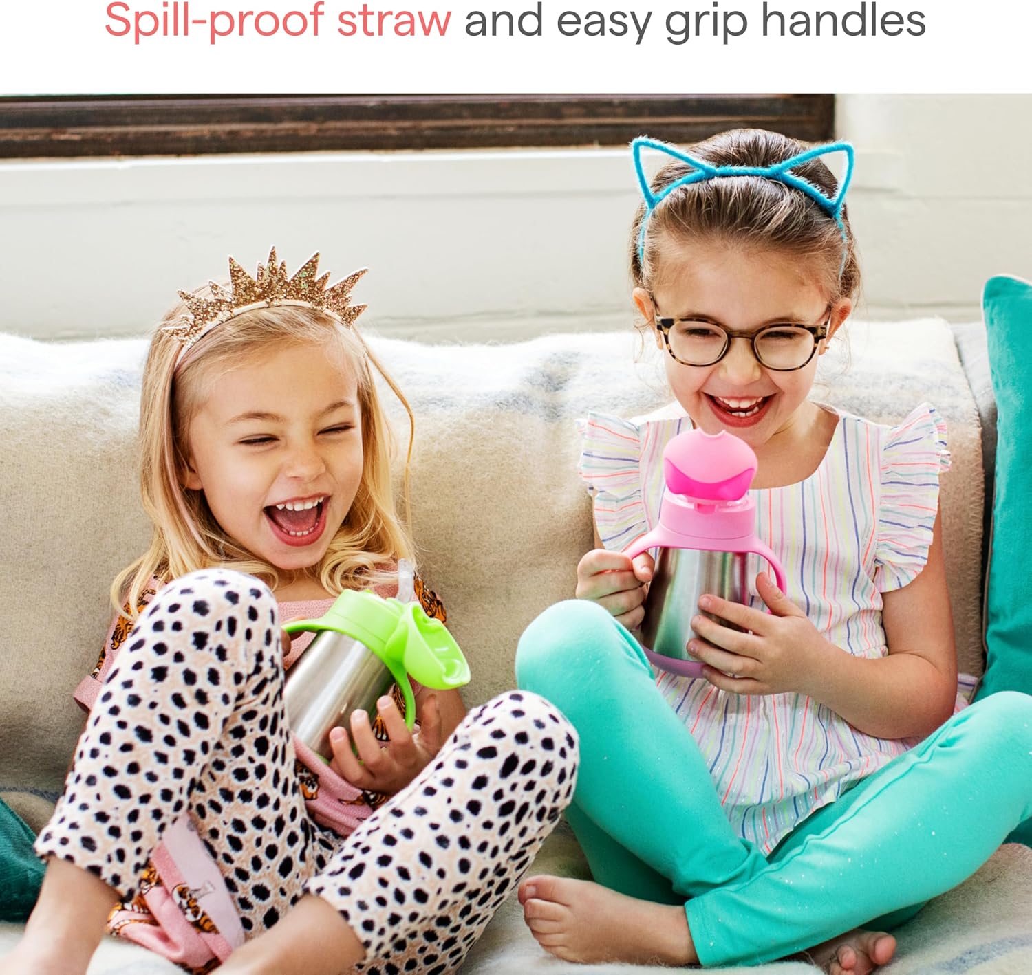 Munchkin Cool Cat Toddler Straw Cup, Stainless Steel, 8oz, Pink
