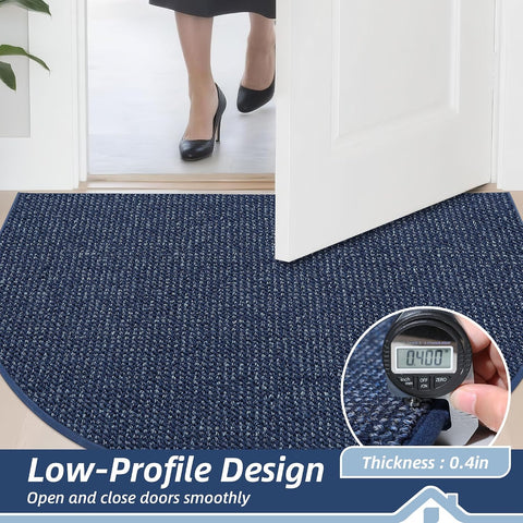 BEQHAUSE Dirt Trapper Door Mat 17" x 30" Half Circle Non Slip Rugs, Blue