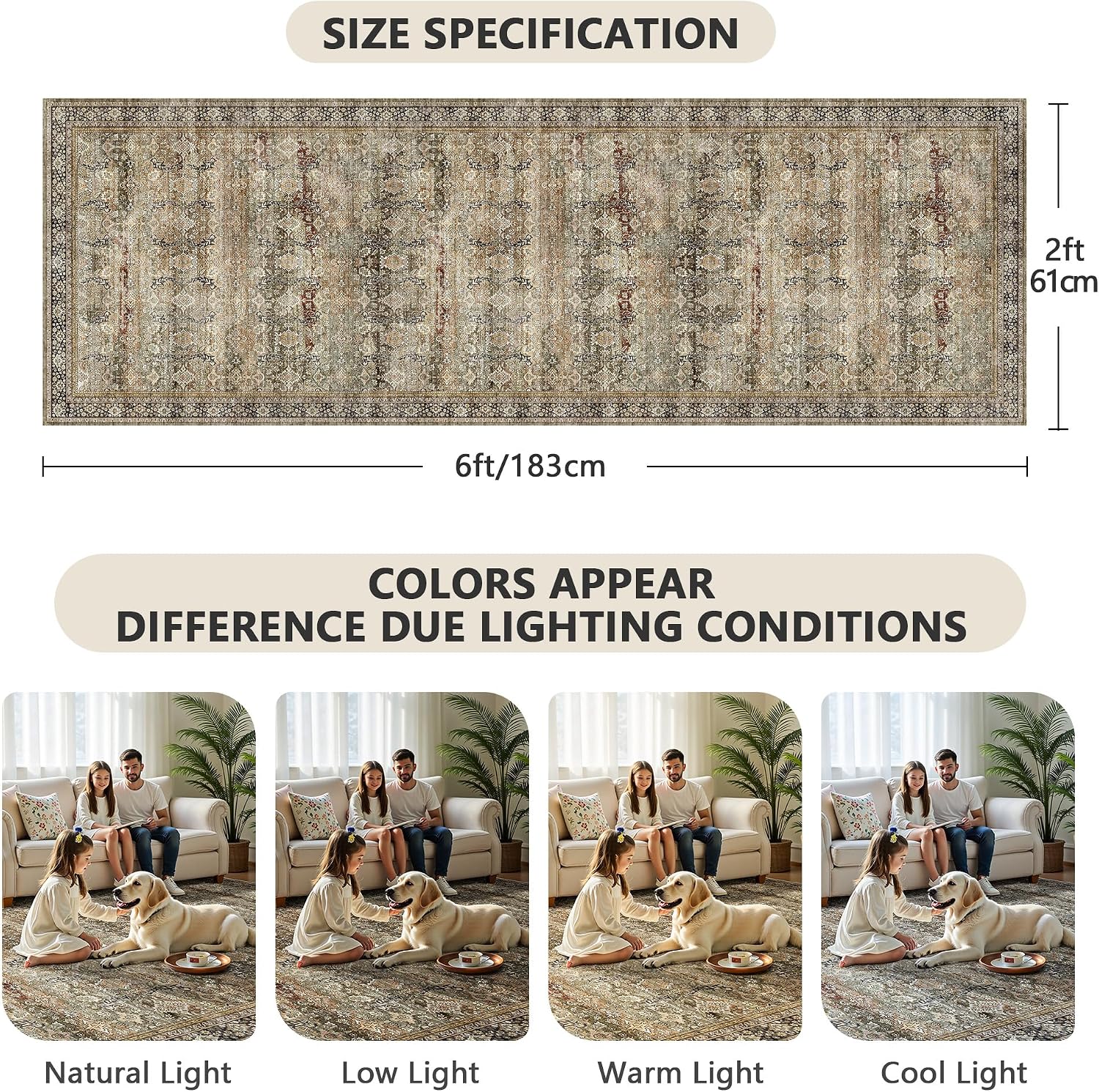 2x6 Hallway Runner Rug, Washable Vintage Retro Long Runner Rugs for Kitchen Laundry, Soft Ultra Thin Non Slip Low Pile Traditional Distressed Boho Carpet for Bedroom Bathroom, Charcoal Olive