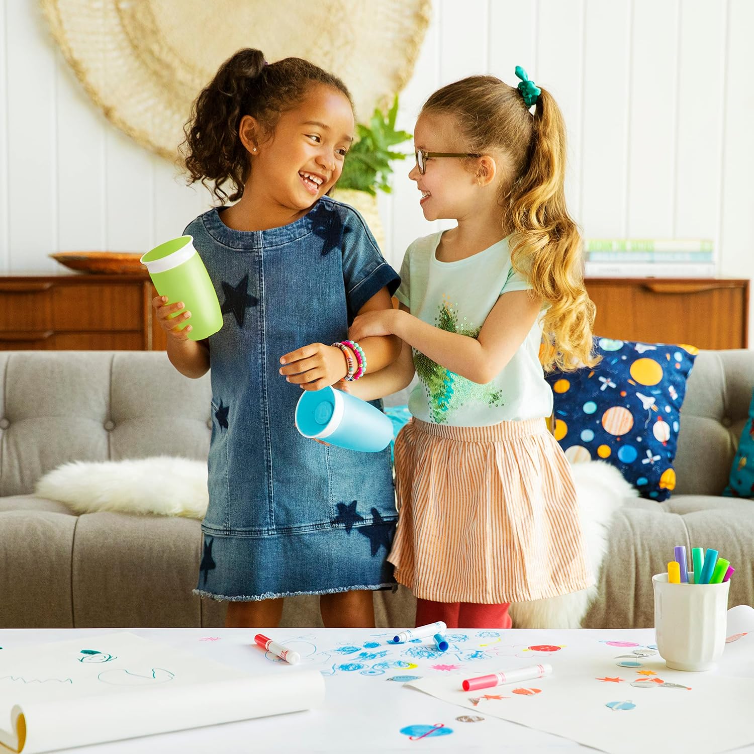 Munchkin Sippy Cups for Toddlers 1-3, Spill Proof Miracle 360 Cup, 10 Ounce, 2 Pack, Green/Blue, Pack of 6