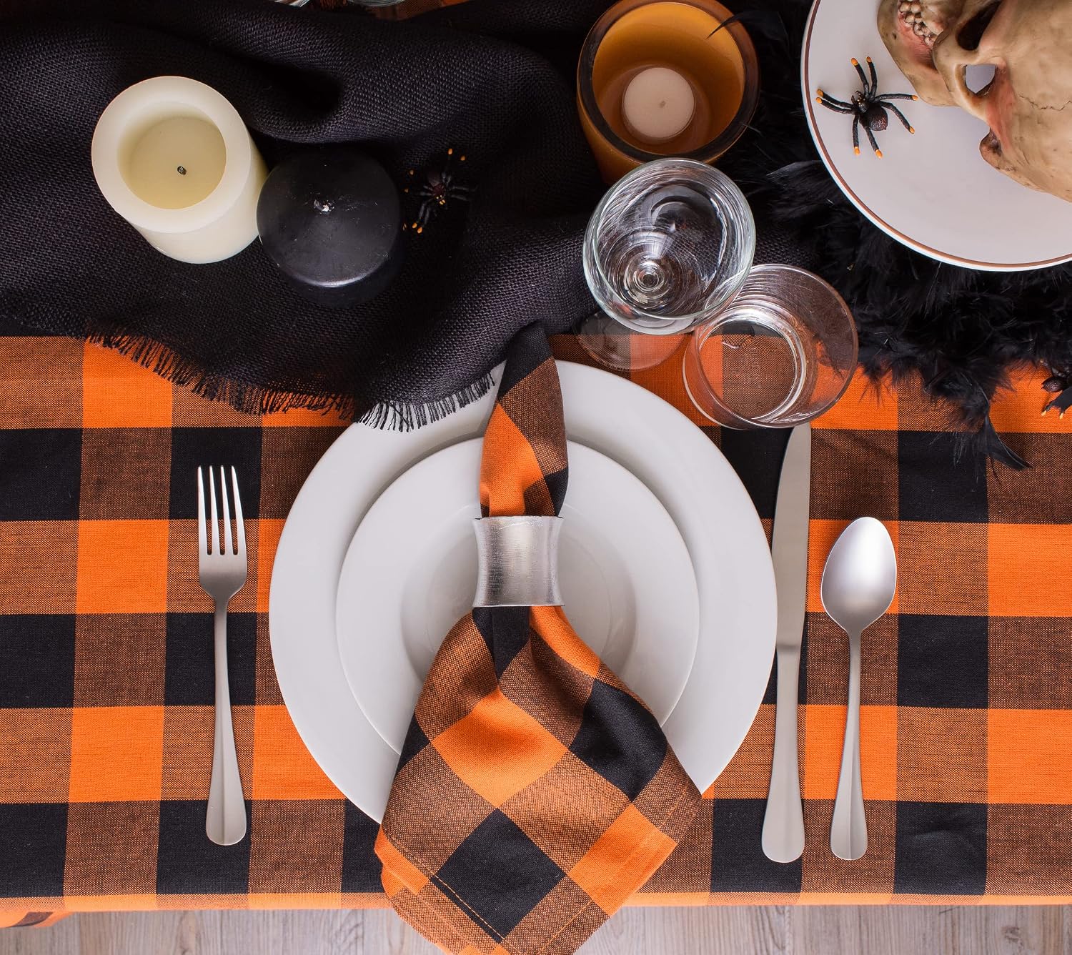 DII Buffalo Check Collection, Classic Farmhouse Tablecloth, 60 x 84, Orange & Black