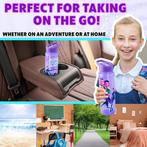 KPop Demon Hunters Officially Licensed Huntrix Water Bottle for Girls, 25oz Leak Proof with Straw Lid, Gifts for Girls