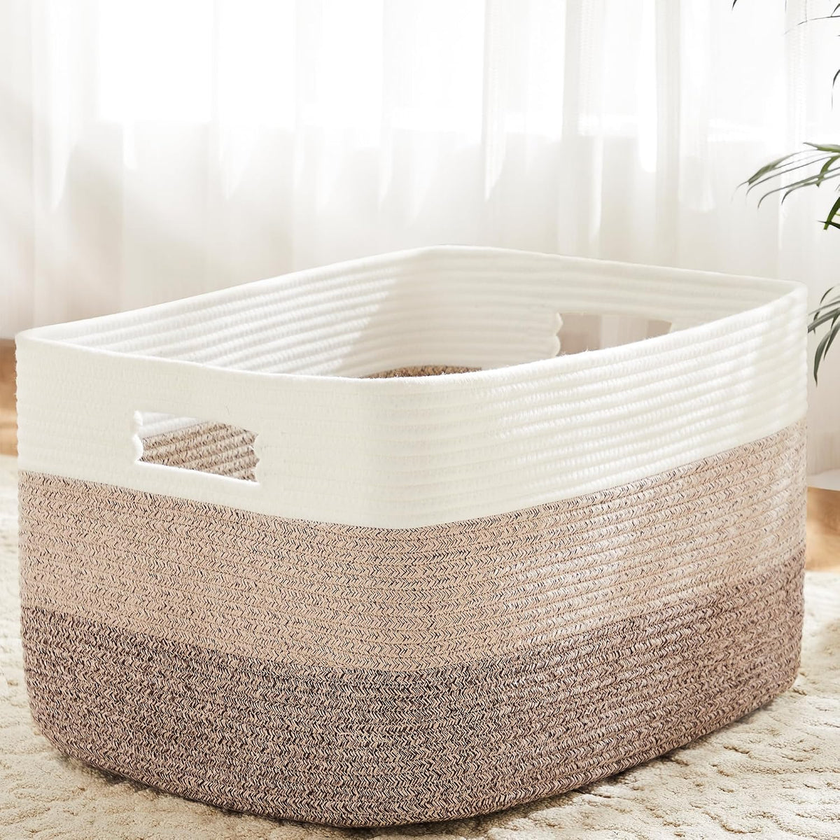 Artfeel Blanket Basket,Rectangle Woven Baskets for Storage,30L Laundry Basket for Decorative Nursery Blanket,Toys,Dirty Clothes and Magazine in Shelves,Baby Room,and Living Room