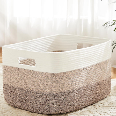 Artfeel Blanket Basket,Rectangle Woven Baskets for Storage,30L Laundry Basket for Decorative Nursery Blanket,Toys,Dirty Clothes and Magazine in Shelves,Baby Room,and Living Room