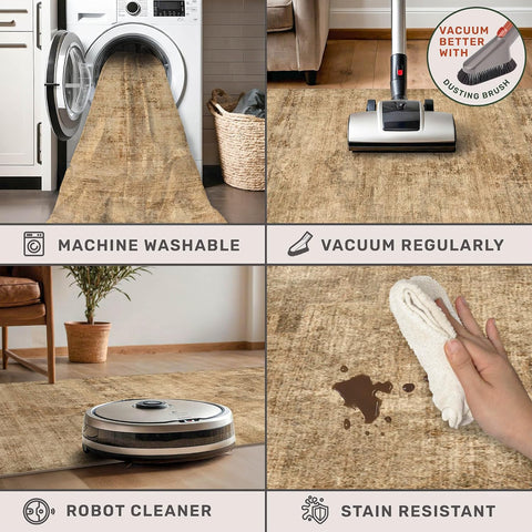 Washable 2x3 Small Entryway Rugs Indoor, Gold and Brown Area Rug for Kitchen, Bathroom, Farmhouse Medallion Indoor Décor, Non Slip Low Pile Stain Resistant Carpet, Distressed Design