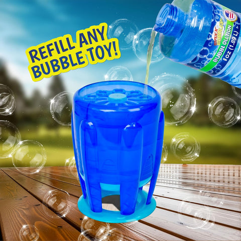 Made in USA Bubble Solution Refill with Wand 64oz Non Toxic Dye Free (1/2 Gallon), Kids Easy Grip Bottle Refill for Bubble Machine, Bubble Wands, Bubble Toys, Blue Bottle