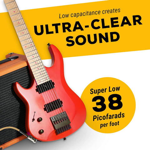 GLS Audio Instrument Cable 20 Ft Electric Guitar Cable Braided Brown/Yellow