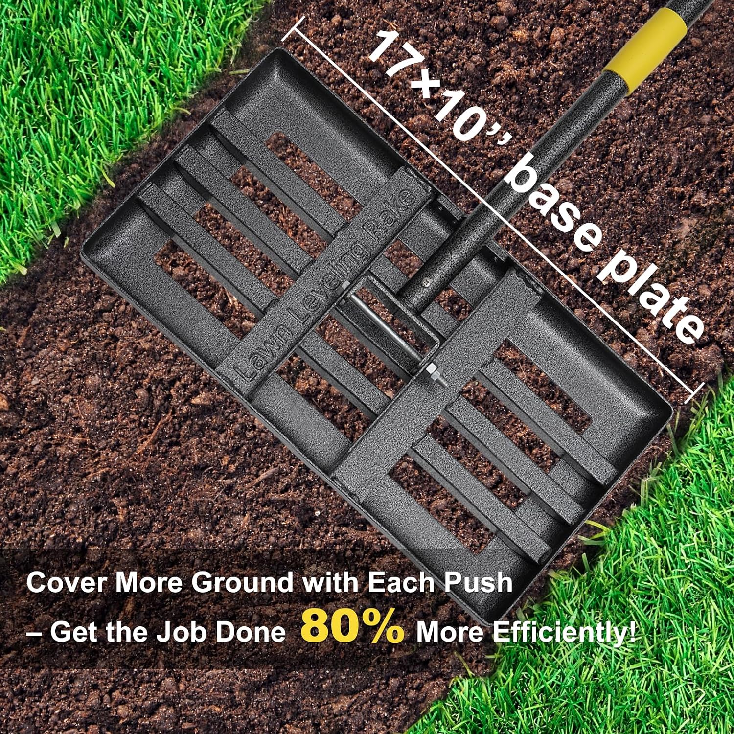 Lawn Leveling Rake - Heavy Duty 17"x10" Stainless Steel Lawn Leveler | Adjustable 28-72" Handle, Reinforced Welds & Smooth Edge for Soil, Dirt,Ground,Yard Top Dressing,Landscaping