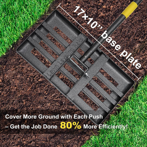 Lawn Leveling Rake - Heavy Duty 17"x10" Stainless Steel Lawn Leveler | Adjustable 28-72" Handle, Reinforced Welds & Smooth Edge for Soil, Dirt,Ground,Yard Top Dressing,Landscaping