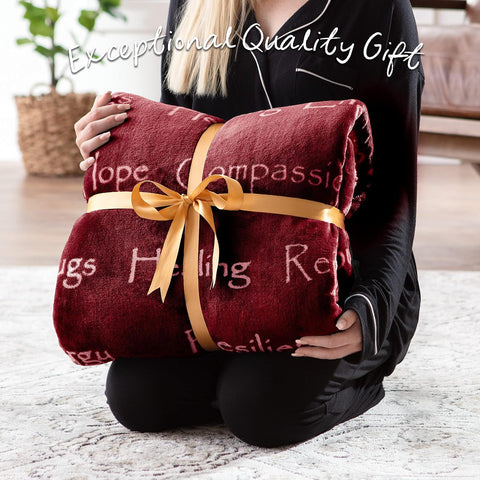 Chanasya Premium Sympathy Warm Hugs Gift Throw Blanket - Healing Gift Cancer Chemo Survivor Get Well Caring Gifts - Comfort Red Gift Blanket for Love Support Strength - Women Men Friend - Maroon
