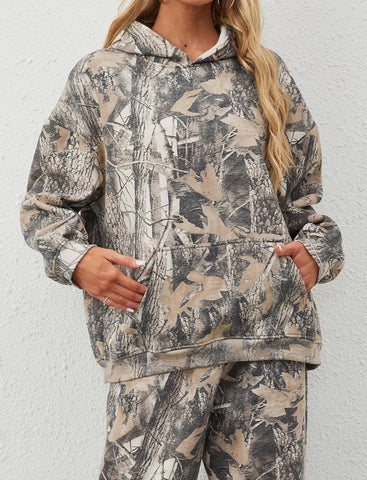 Dsewpaur Camo Hoodie For Women Oversized Long Sleeve Drop Shoulder Fleece Hooded Sweatshirt Pullover With Pocket Outfits