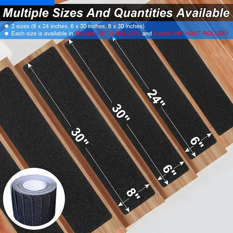 SMILOOL Outdoor Stair Treads Non-Slip Step Strips for Wooden Steps 10 Pack 6” x 30” Anti Slip Grip Tape Precut for Outside Stairs, Non Skid Stair Tread Mats Weather Resistant for Outdoors, Black