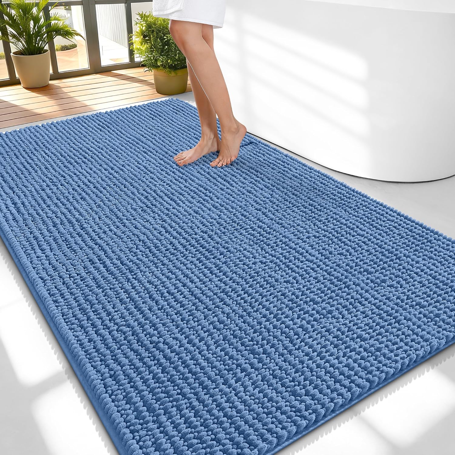 OLANLY Thick Chenille Large Bathroom Rugs Mats 59x35, Cornflower Blue
