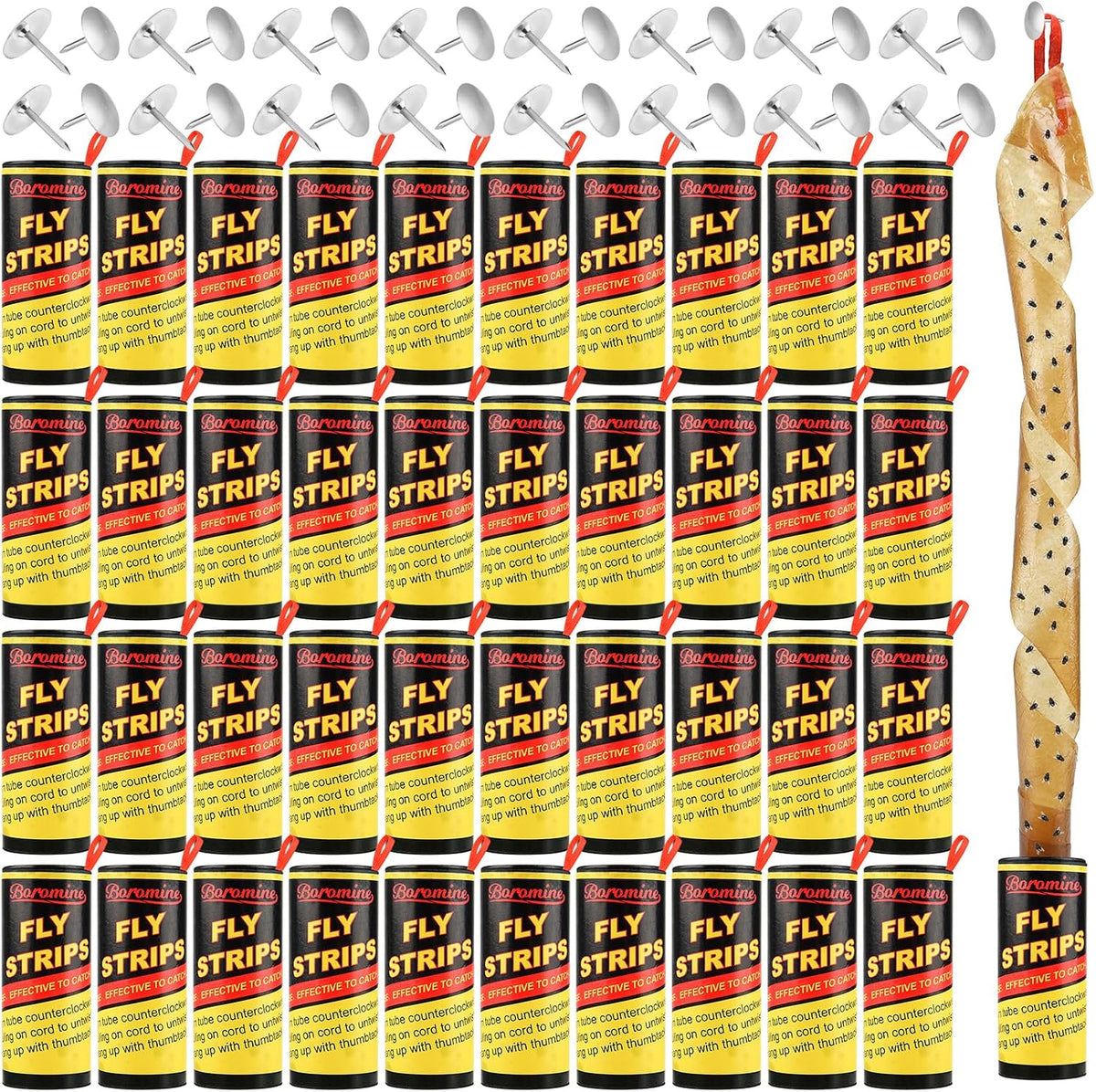 40 Rolls Fly Strips Traps for Home, Sticky Strips, Fly Paper Tape Catcher Ribbon for Gnat Fungus Fruit Flies