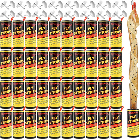 40 Rolls Fly Strips Traps for Home, Sticky Strips, Fly Paper Tape Catcher Ribbon for Gnat Fungus Fruit Flies