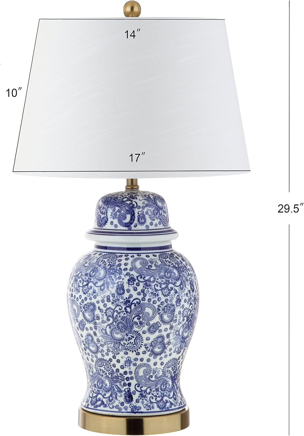 JONATHAN Y Ellis Chinoiserie Ginger Jar Table Lamp 29.5", Blue/White