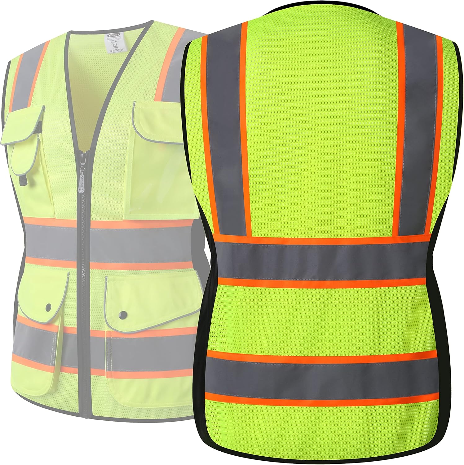JKSafety Women Hi-Vis Reflective Safety Vest | Neon Color body Sewed Reflective Strips Breathable Lightweight