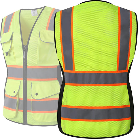 JKSafety Women Hi-Vis Reflective Safety Vest | Neon Color body Sewed Reflective Strips Breathable Lightweight