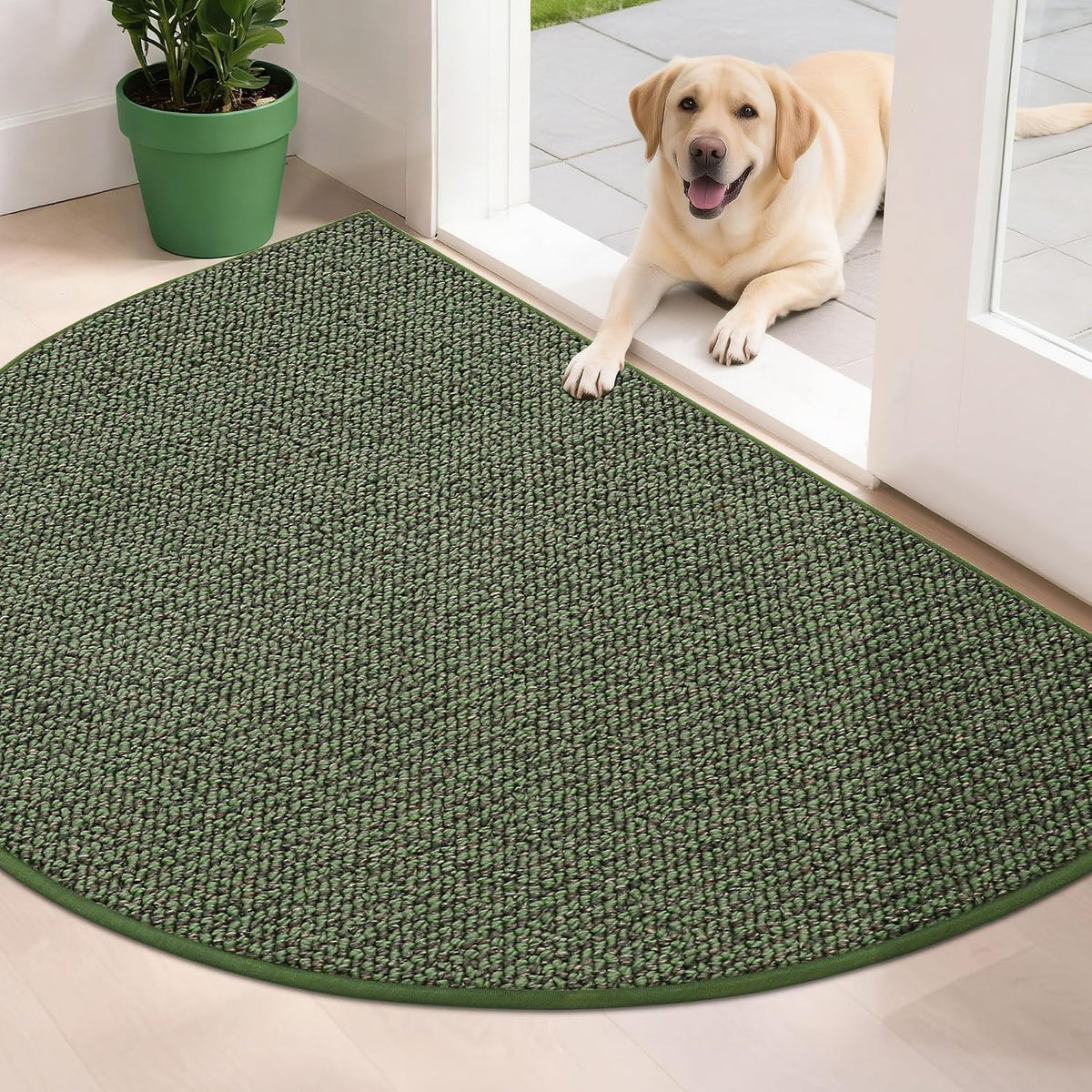 BEQHAUSE Dirt Trapper Door Mat 32" x 48" Half Circle Non Slip Rugs, Green