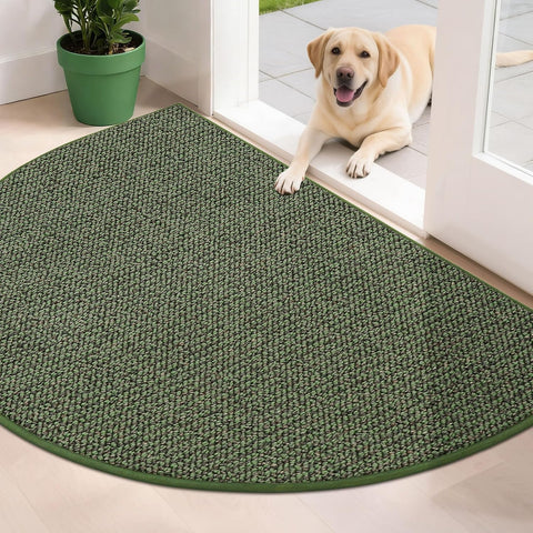 BEQHAUSE Dirt Trapper Door Mat 32" x 48" Half Circle Non Slip Rugs, Green