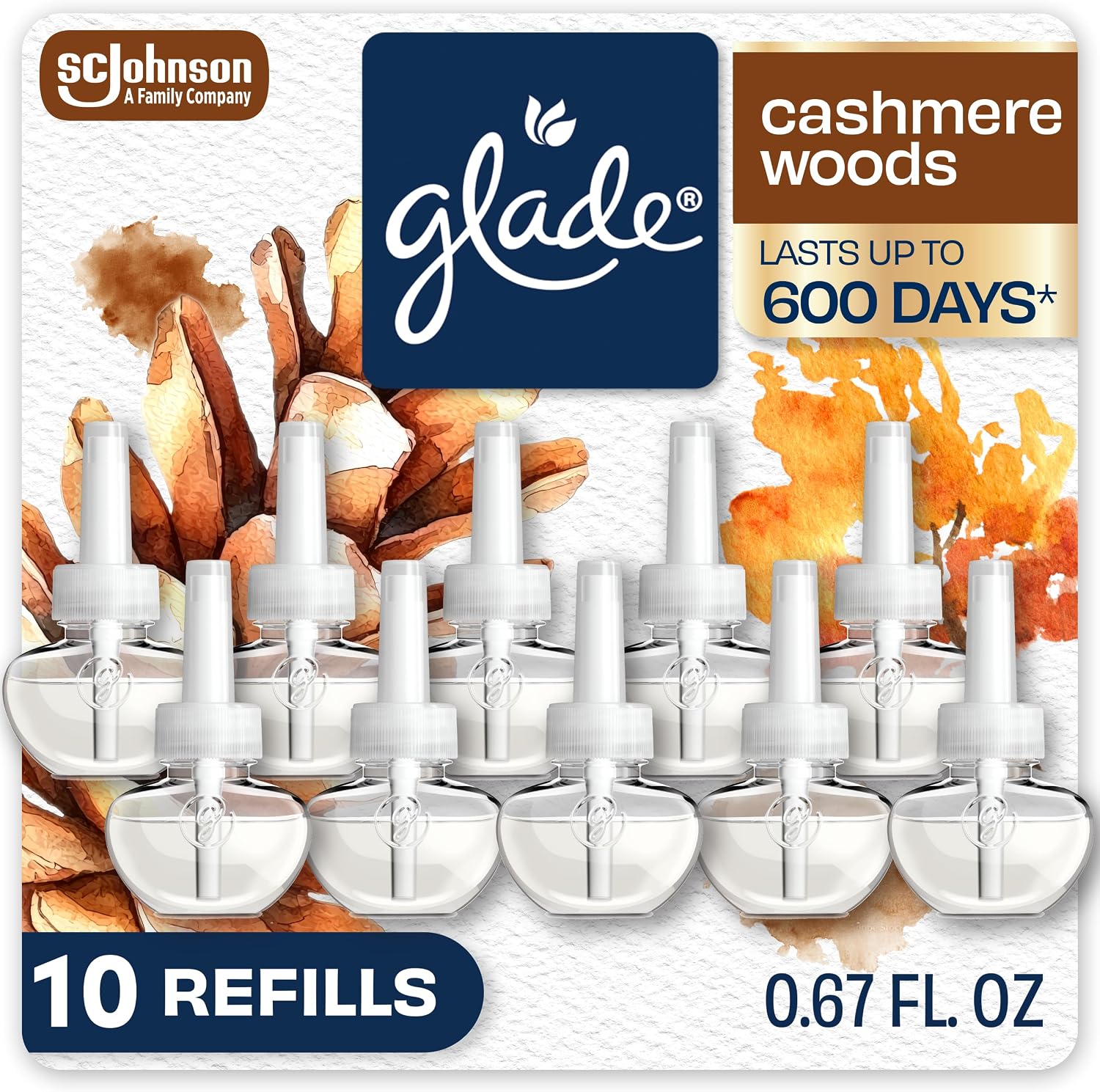 Glade PlugIns Air Freshener Refills, Cashmere Woods, 10 Count