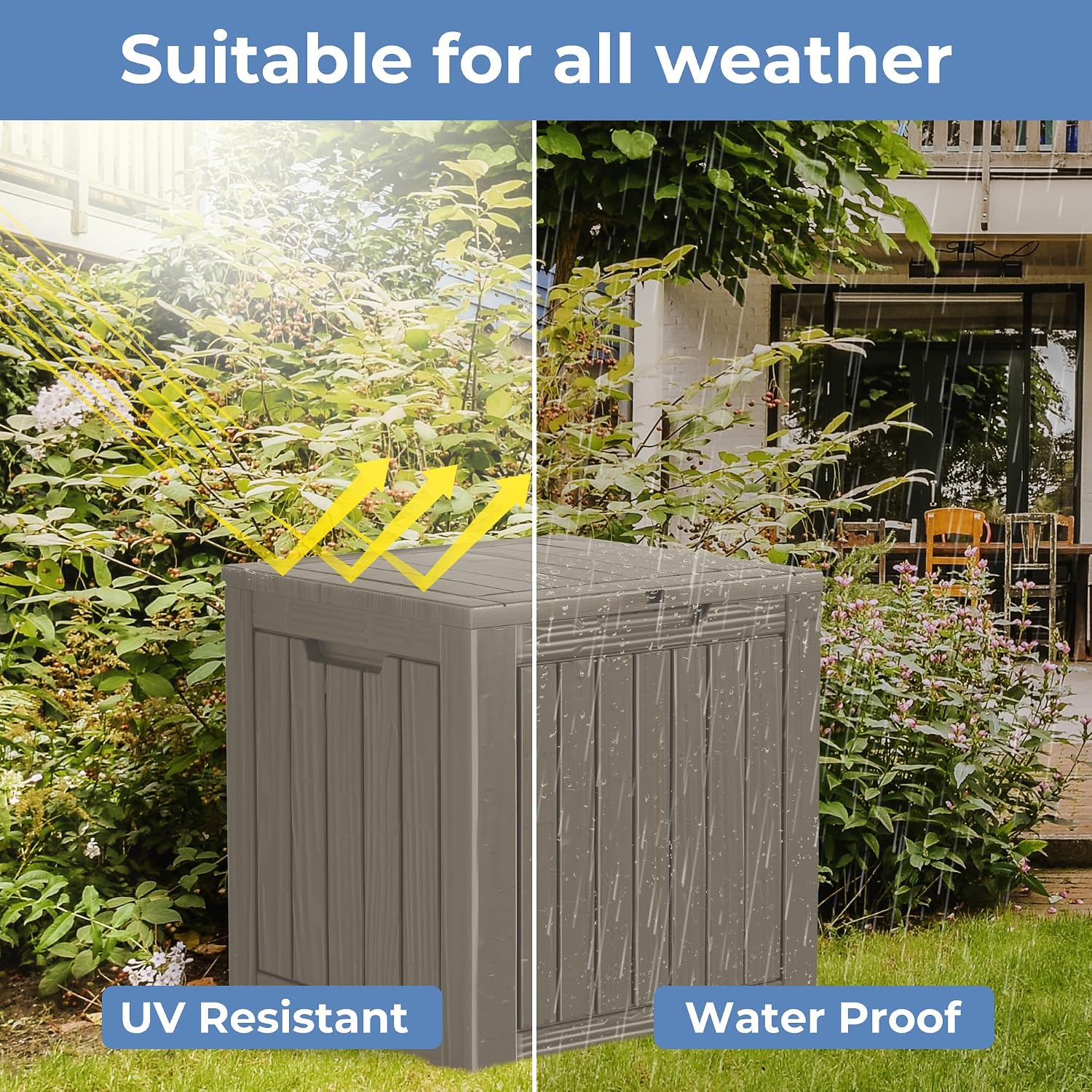35 Gallon Resin Deck Box Waterproof Outdoor Storage Box for Patio Furniture Pool Accessories Indoor Storage for Cushion Garden Tools, Gray