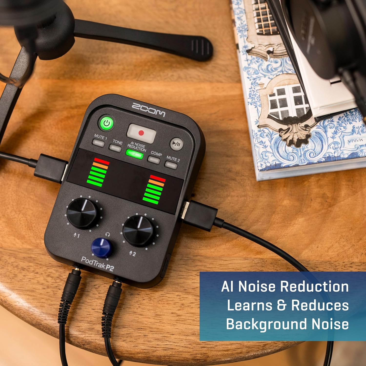 Zoom PodTrak P2 Podcast Recorder with 2 USB Mic Inputs & AI Noise Reduction