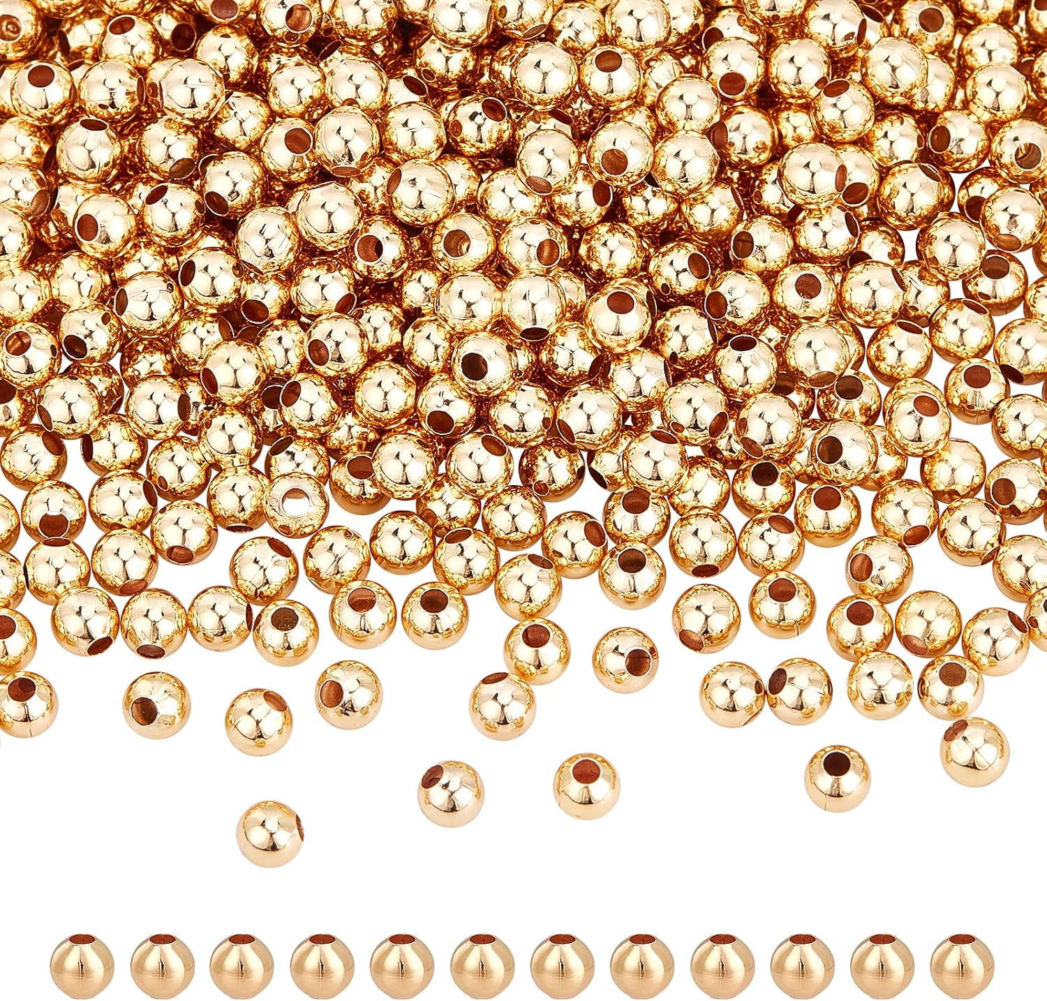 NBEADS About 1000 Pcs Real 18K Gold Plated Solid Brass Beads, 4mm Metal Spacer Beads Smooth Spacer Beads Gold Beads for Jewelry Making Tarnish Free Beads, 1.2mm Hole