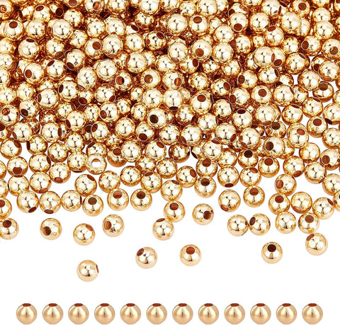 NBEADS About 1000 Pcs Real 18K Gold Plated Solid Brass Beads, 4mm Metal Spacer Beads Smooth Spacer Beads Gold Beads for Jewelry Making Tarnish Free Beads, 1.2mm Hole