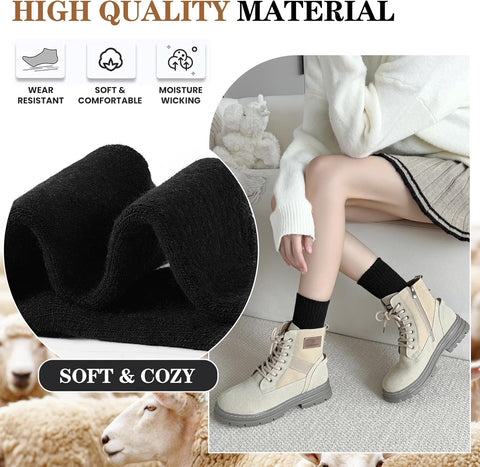 MOGGEI 5 Pairs Womens Merino Wool Socks Hiking Warm Winter Thick Thermal Crew Cozy Cabin Ladies Gift Comfy Boot Work Socks