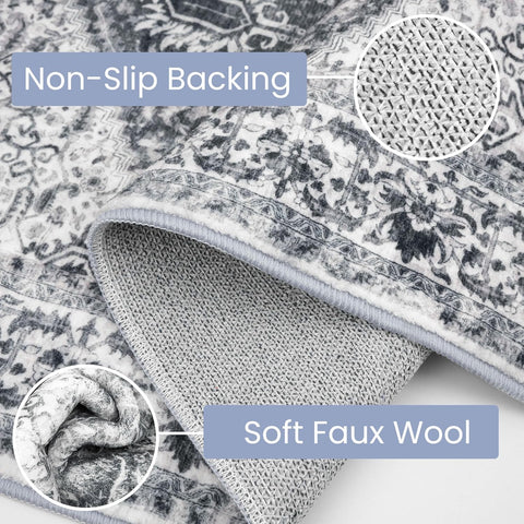 KOZYFLY Runners for Hallways 3x14 Ft Extra Long Washable Kitchen Thin Runner Rug Boho Runner Rug for Entryway Indoor Printed Faux Wool Stair Floor Carpet for Stair Kitchen Hall, Grey