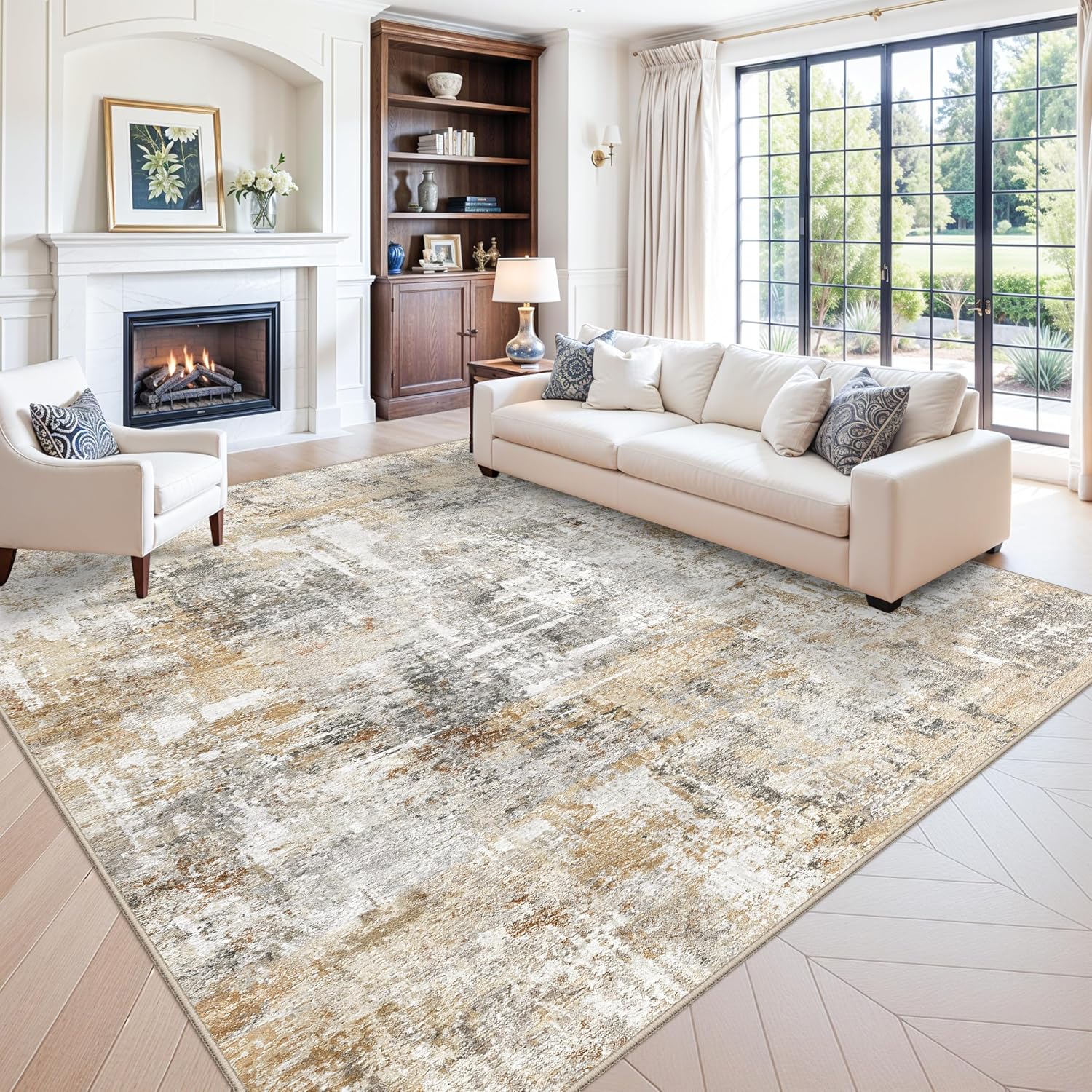 12x15 Area Rug for Living Room – Extra Large Modern Neutral Abstract Washable Carpet, Soft Low Pile Non-Slip Stain-Resistant Oversized Rug for Bedroom Dining Room Home Office (Light Grey)