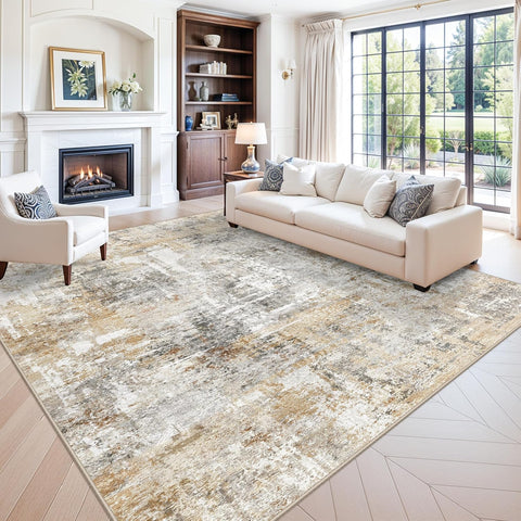 12x15 Area Rug for Living Room – Extra Large Modern Neutral Abstract Washable Carpet, Soft Low Pile Non-Slip Stain-Resistant Oversized Rug for Bedroom Dining Room Home Office (Light Grey)